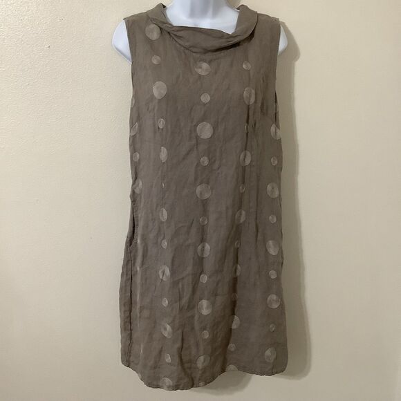 Linea Tomei Beige Beachy Lagenlook Artsy Bohemian Linen Summer Dress Medium - Picture 1 of 8